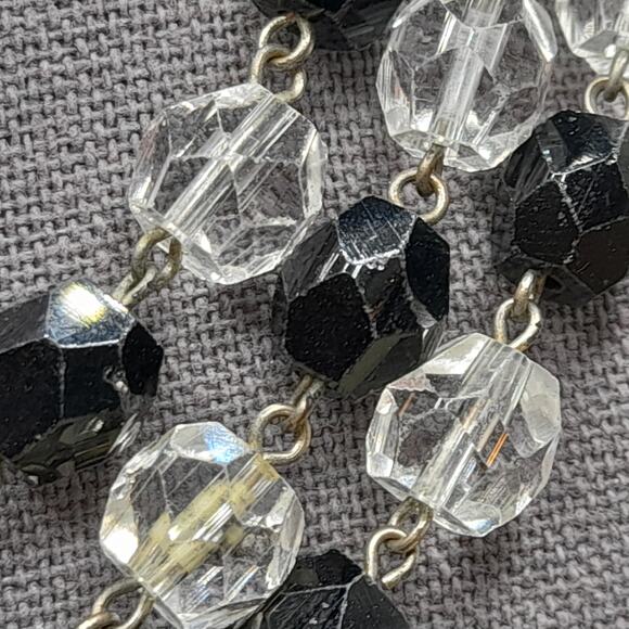 Art Deco Black Clear Crystal Necklace 53in Flapper Glass Beads 1930s main image 10